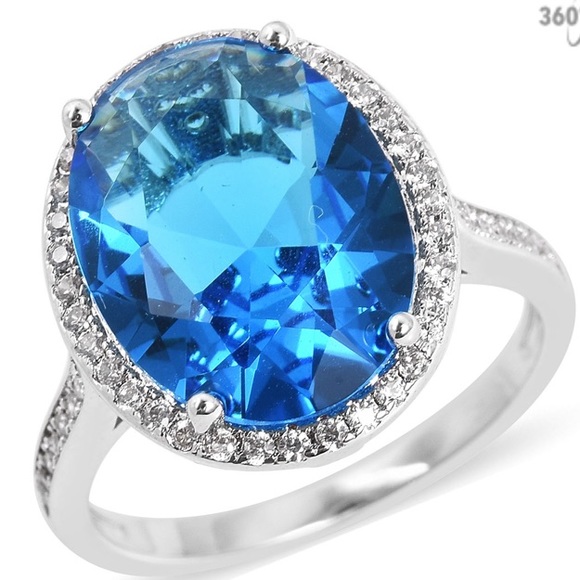 Simulated Aquamarine, Simulated Diamond Ring - Picture 3 of 6